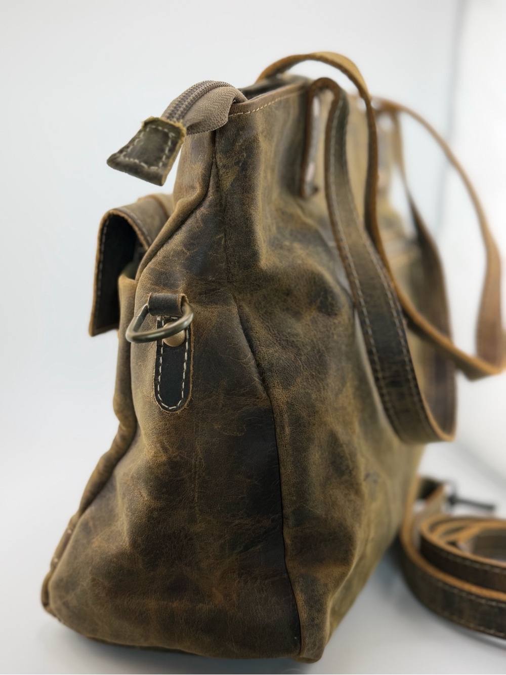 Myra Bag Brown Vintage Leather Tote Bag with Removable Strap - Picture 10 of 16